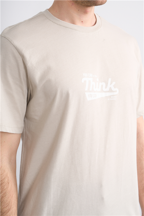 Çetinkaya Mentality 4503 Bisiklet Yaka Regular Baskılı T-shirt Vizon