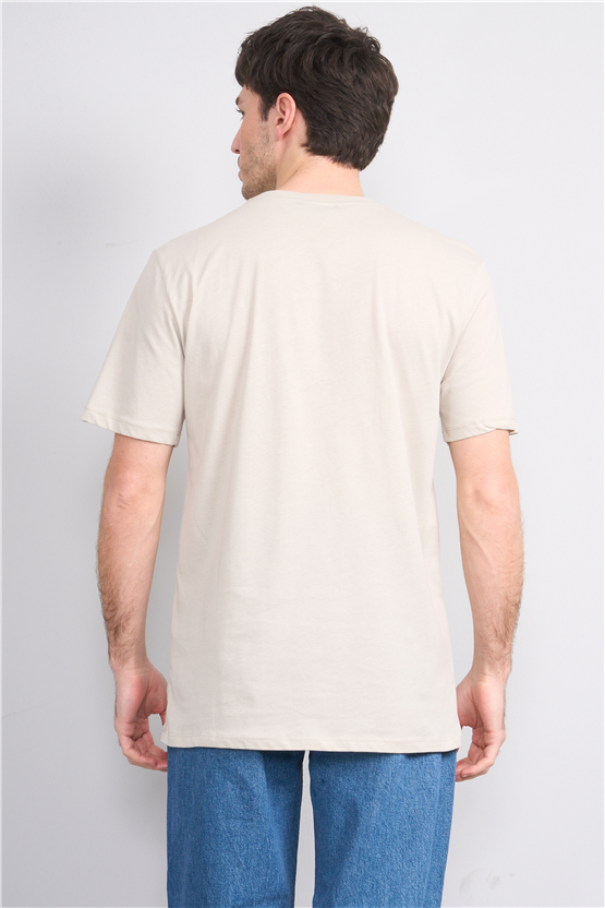 Çetinkaya Mentality 4503 Bisiklet Yaka Regular Baskılı T-shirt Vizon