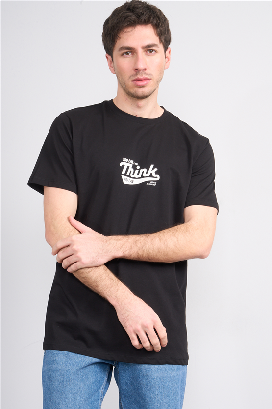 Çetinkaya Mentality 4503 Bisiklet Yaka Regular Baskılı T-shirt Siyah