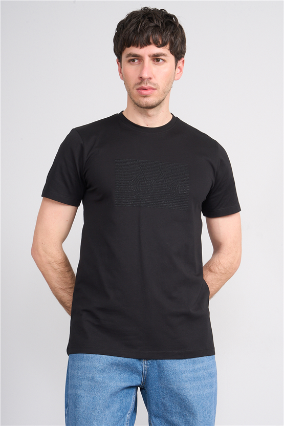 Çetinkaya Mentality 4506 Bisiklet Yaka Regular Baskılı T-shirt Siyah