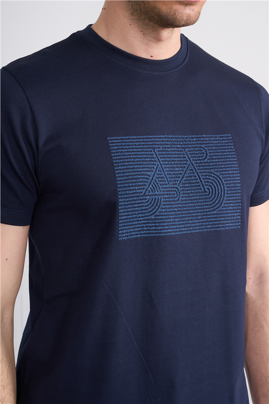 Çetinkaya Mentality 4506 Bisiklet Yaka Regular Baskılı T-shirt Lacivert