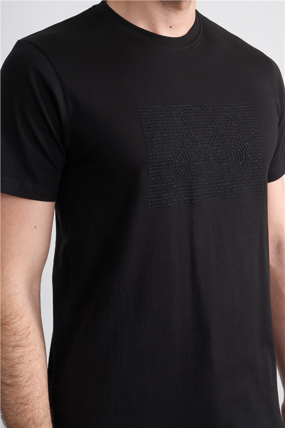 Çetinkaya Mentality 4506 Bisiklet Yaka Regular Baskılı T-shirt Siyah