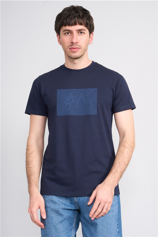 Çetinkaya Mentality 4506 Bisiklet Yaka Regular Baskılı T-shirt Lacivert