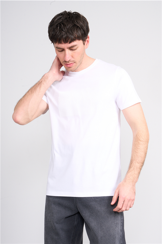 Çetinkaya Mentality 4506 Bisiklet Yaka Regular Baskılı T-shirt Beyaz