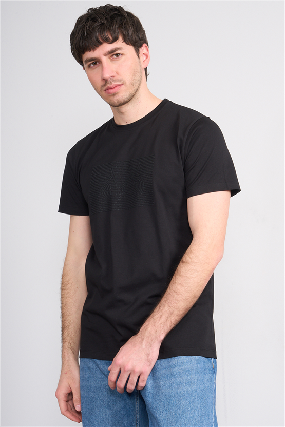 Çetinkaya Mentality 4506 Bisiklet Yaka Regular Baskılı T-shirt Siyah