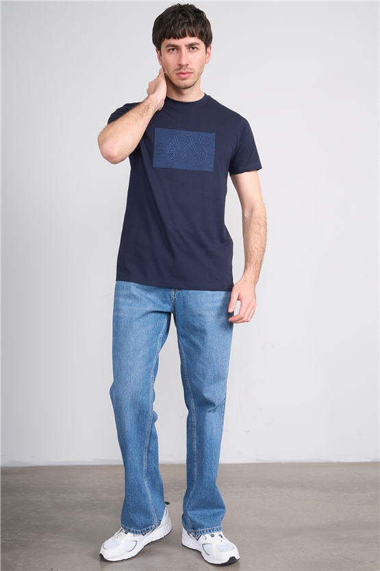 Çetinkaya Mentality 4506 Bisiklet Yaka Regular Baskılı T-shirt Lacivert
