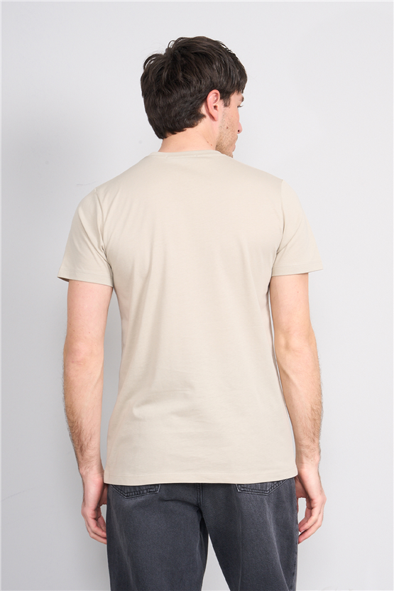 Çetinkaya Mentality 4506 Bisiklet Yaka Regular Baskılı T-shirt Taş