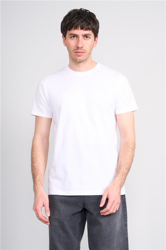 Çetinkaya Mentality 4506 Bisiklet Yaka Regular Baskılı T-shirt Beyaz