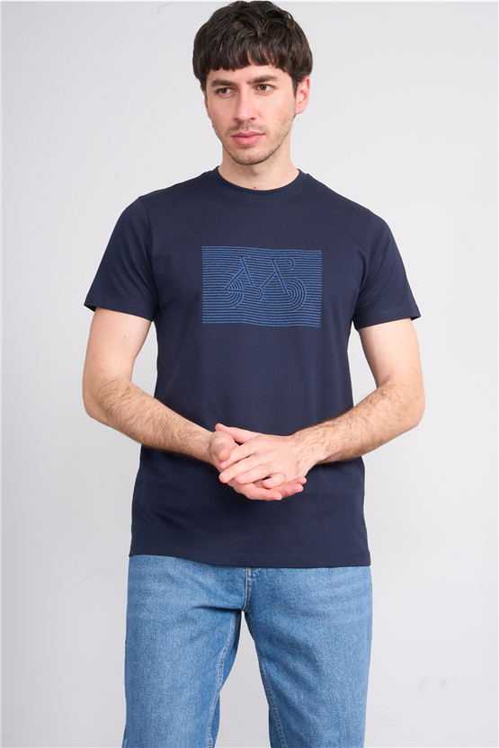 Çetinkaya Mentality 4506 Bisiklet Yaka Regular Baskılı T-shirt Lacivert