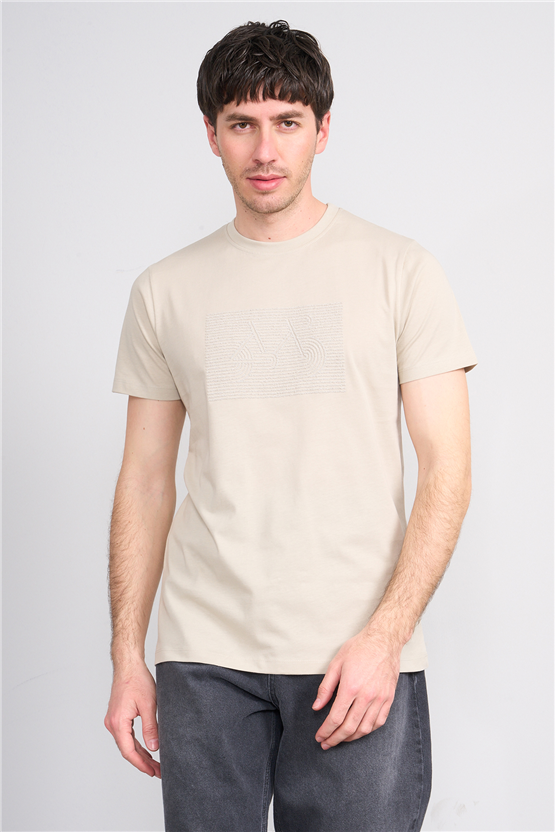 Çetinkaya Mentality 4506 Bisiklet Yaka Regular Baskılı T-shirt Taş