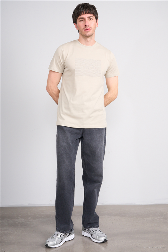 Çetinkaya Mentality 4506 Bisiklet Yaka Regular Baskılı T-shirt Taş