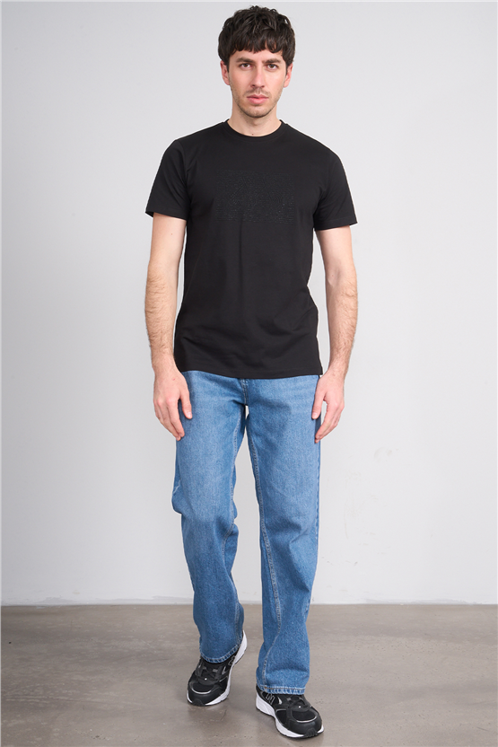 Çetinkaya Mentality 4506 Bisiklet Yaka Regular Baskılı T-shirt Siyah