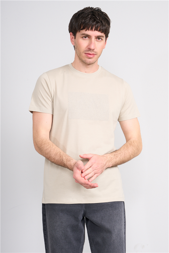 Çetinkaya Mentality 4506 Bisiklet Yaka Regular Baskılı T-shirt Taş