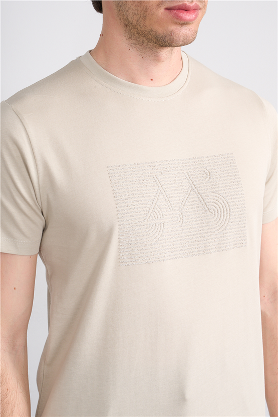 Çetinkaya Mentality 4506 Bisiklet Yaka Regular Baskılı T-shirt Taş