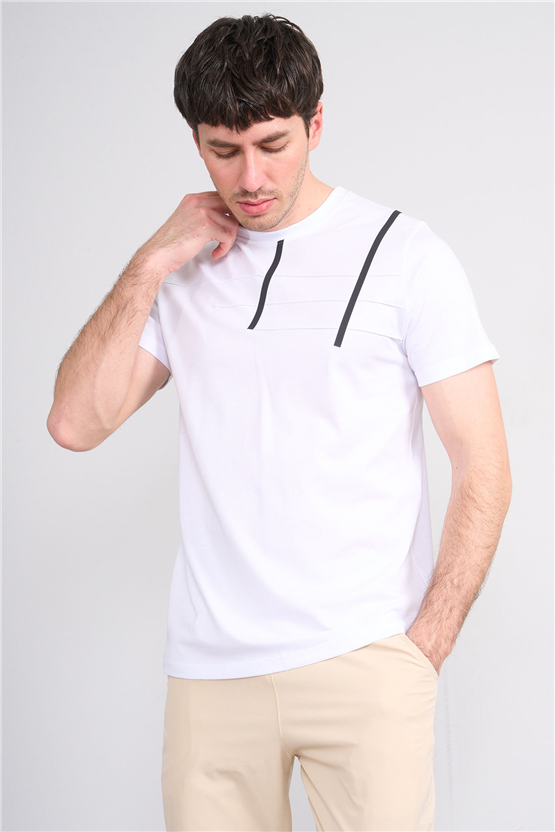 Çetinkaya Mentality 4507 Bisiklet Yaka Regular Modelli T-shirt Beyaz