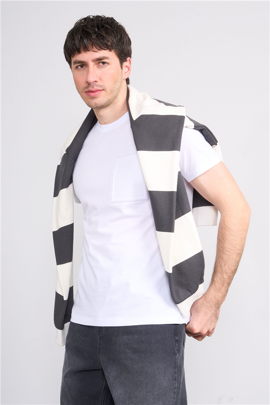 Çetinkaya Mentality 4508 Bisiklet Yaka Regular Modelli T-shirt Beyaz