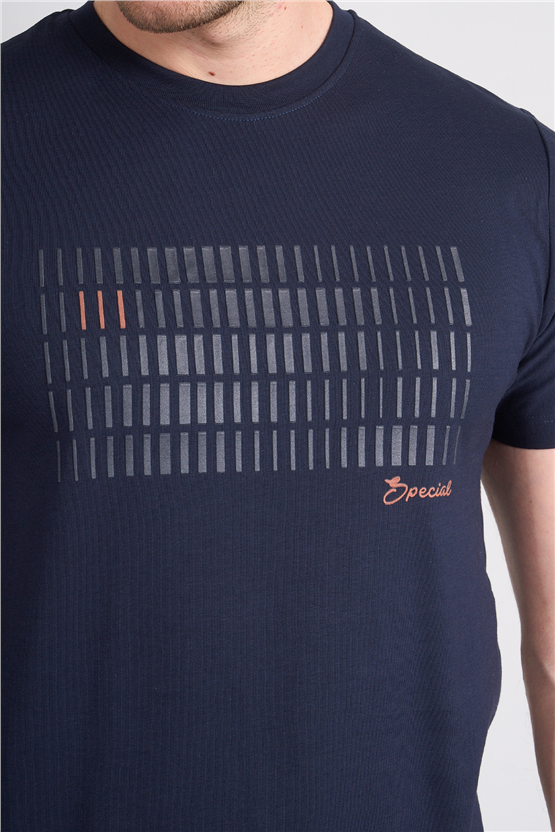 Çetinkaya Mentality 4510 Bisiklet Yaka Regular Modelli T-shirt Lacivert