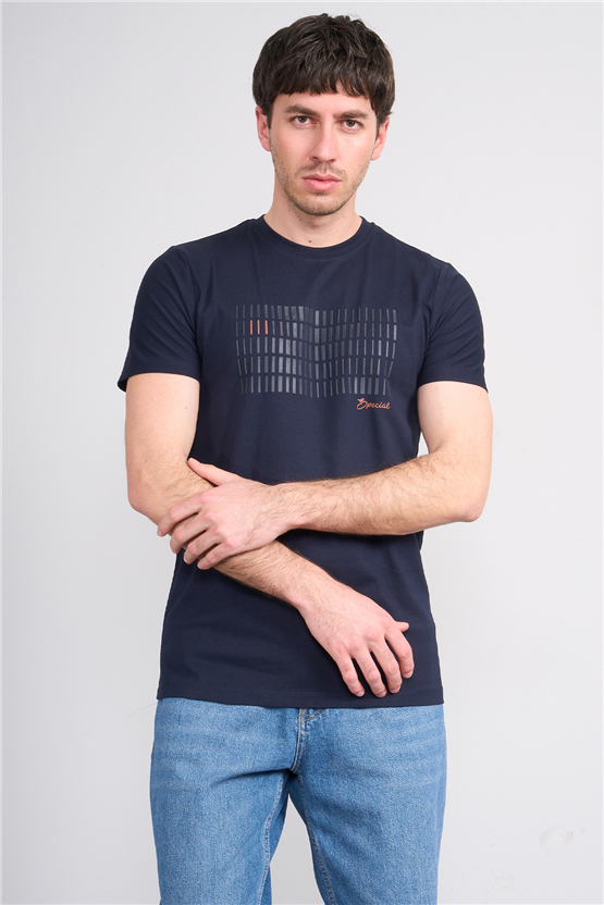 Çetinkaya Mentality 4510 Bisiklet Yaka Regular Modelli T-shirt Lacivert