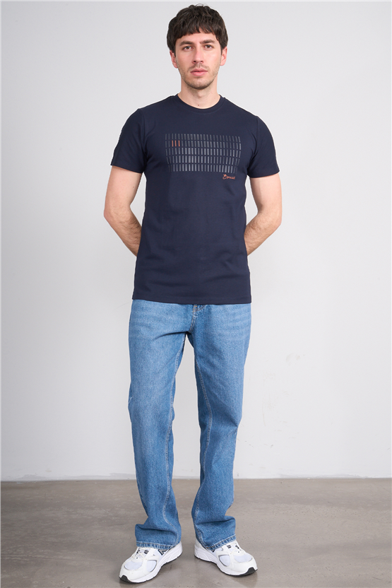 Çetinkaya Mentality 4510 Bisiklet Yaka Regular Modelli T-shirt Lacivert