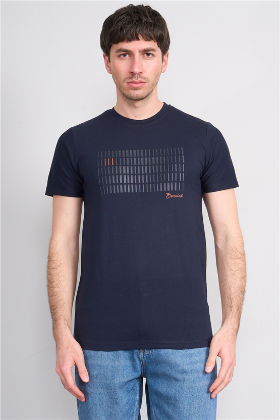Çetinkaya Mentality 4510 Bisiklet Yaka Regular Modelli T-shirt Lacivert