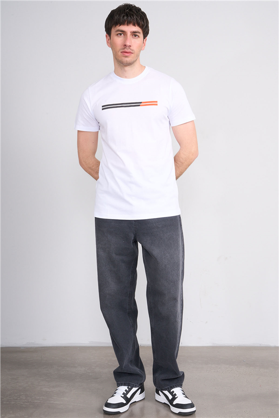 Çetinkaya Mentality 4518 Bisiklet Yaka Regular Modelli T-shirt Beyaz