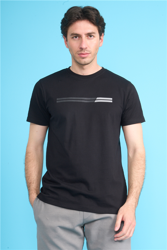 Çetinkaya Mentality 4518 Bisiklet Yaka Regular Modelli T-shirt Siyah
