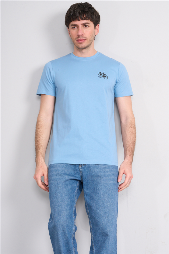 Çetinkaya Mentality 4520 Bisiklet Yaka Regular Modelli T-shirt Buz Mavi