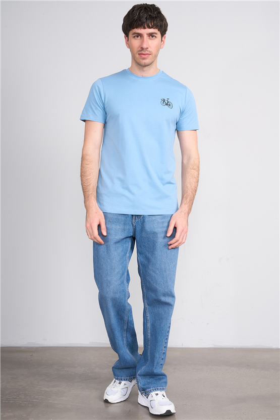 Çetinkaya Mentality 4520 Bisiklet Yaka Regular Modelli T-shirt Buz Mavi