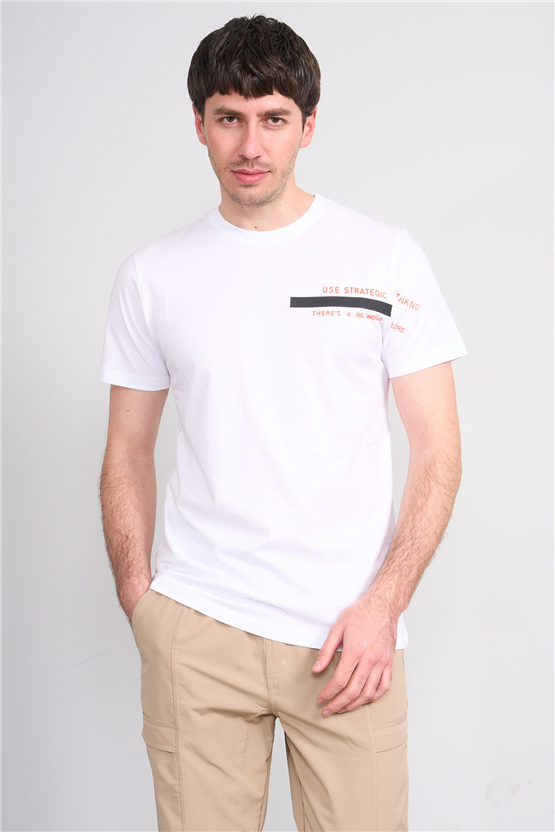 Çetinkaya Mentality 4523 Bisiklet Yaka Regular Modelli T-shirt Beyaz