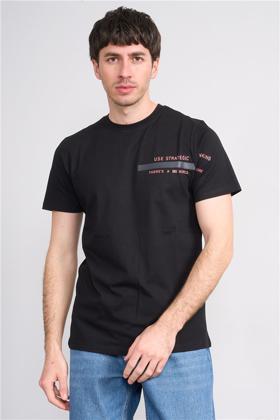 Çetinkaya Mentality 4523 Bisiklet Yaka Regular Modelli T-shirt Siyah