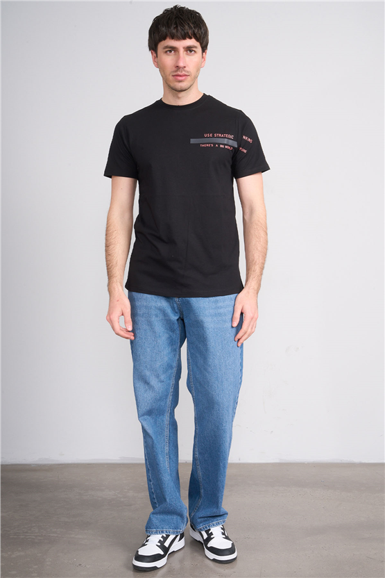 Çetinkaya Mentality 4523 Bisiklet Yaka Regular Modelli T-shirt Siyah