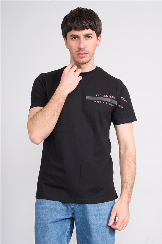 Çetinkaya Mentality 4523 Bisiklet Yaka Regular Modelli T-shirt Siyah