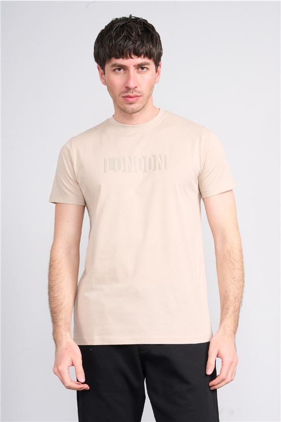Çetinkaya Mentality 4526 Bisiklet Yaka Regular Modelli T-shirt Bej