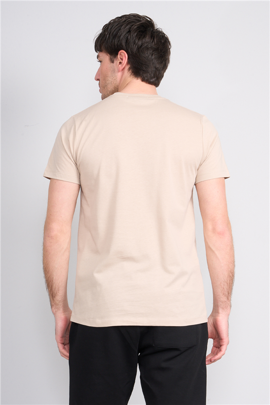 Çetinkaya Mentality 4526 Bisiklet Yaka Regular Modelli T-shirt Bej