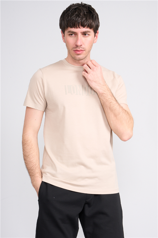 Çetinkaya Mentality 4526 Bisiklet Yaka Regular Modelli T-shirt Bej