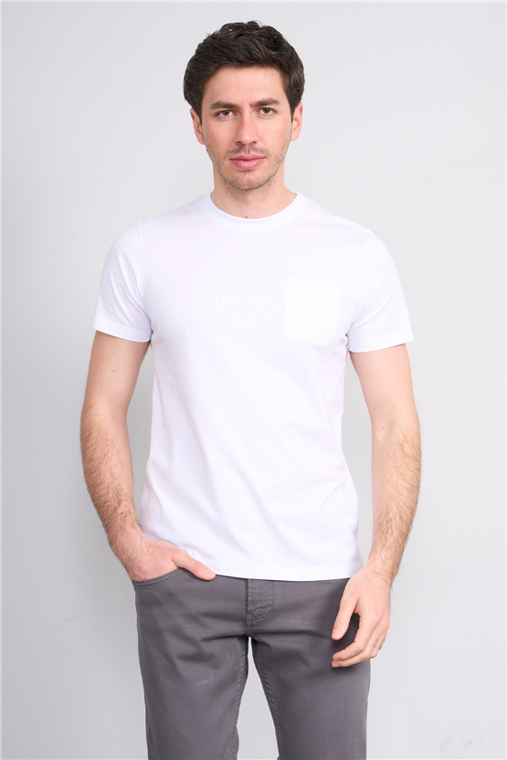 Çetinkaya Mentality 4533 Bisiklet Yaka Regular Modelli T-shirt Beyaz