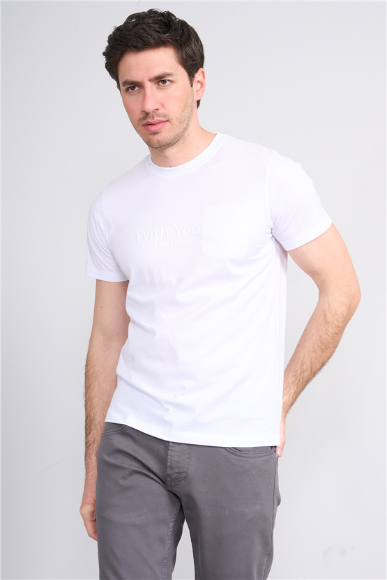 Çetinkaya Mentality 4533 Bisiklet Yaka Regular Modelli T-shirt Beyaz