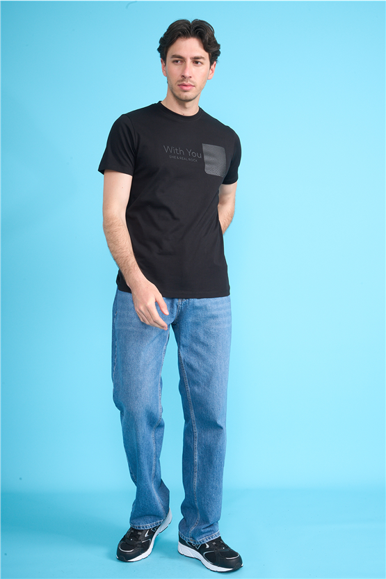Çetinkaya Mentality 4533 Bisiklet Yaka Regular Modelli T-shirt Siyah