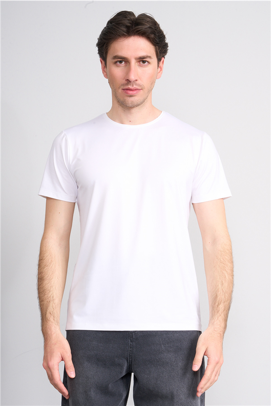 Çetinkaya Mentality 4538 Bisiklet Yaka Regular Basic T-shirt Beyaz