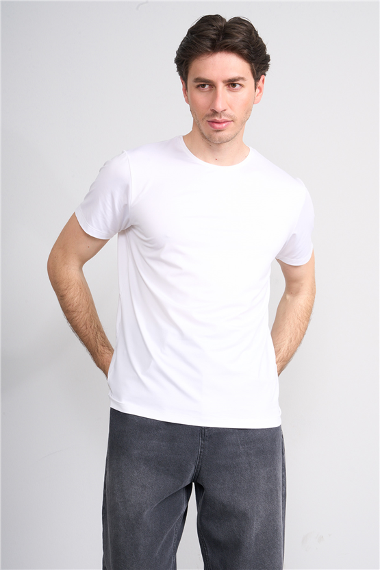 Çetinkaya Mentality 4538 Bisiklet Yaka Regular Basic T-shirt Beyaz