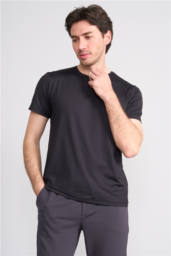 Çetinkaya Mentality 4538 Bisiklet Yaka Regular Basic T-shirt Siyah
