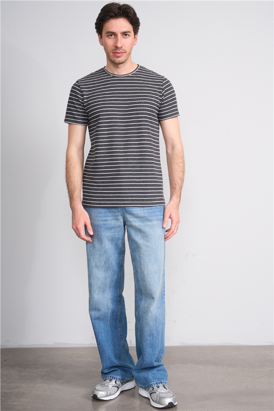 Çetinkaya Mentality 4540 Bisiklet Yaka Regular Çizgili T-shirt Antrasit