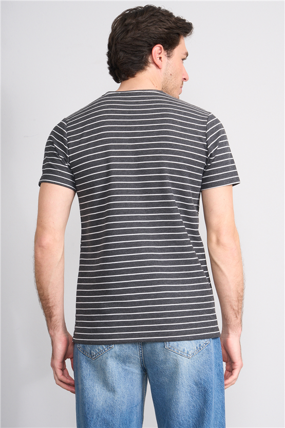 Çetinkaya Mentality 4540 Bisiklet Yaka Regular Çizgili T-shirt Antrasit