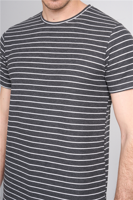 Çetinkaya Mentality 4540 Bisiklet Yaka Regular Çizgili T-shirt Antrasit