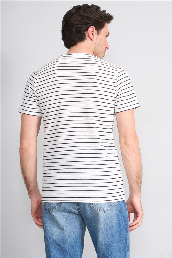 Çetinkaya Mentality 4540 Bisiklet Yaka Regular Çizgili T-shirt Beyaz