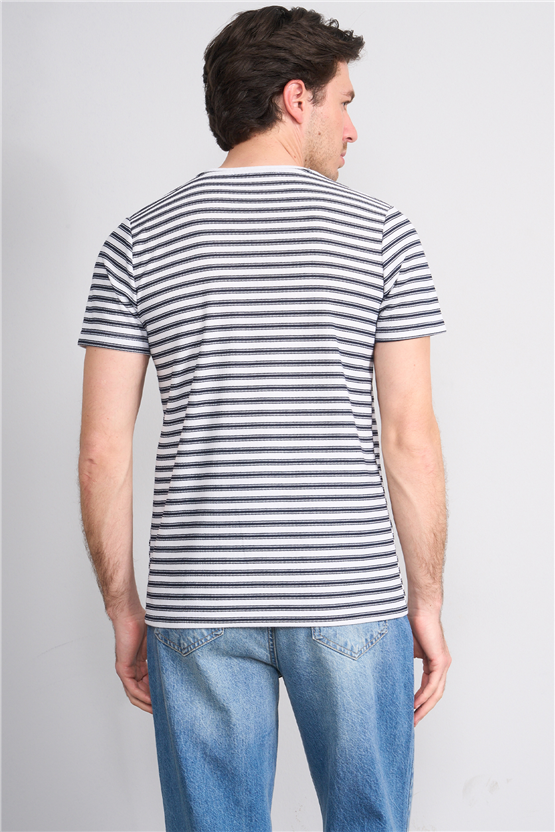 Çetinkaya Mentality 4541 Bisiklet Yaka Regular Çizgili T-shirt Beyaz
