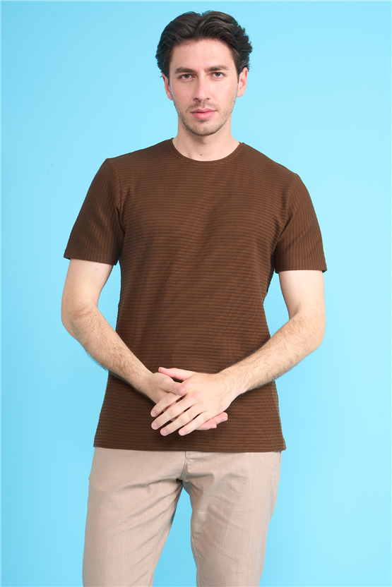 Çetinkaya Mentality 4542 Bisiklet Yaka Regular Modelli T-shirt Kahve