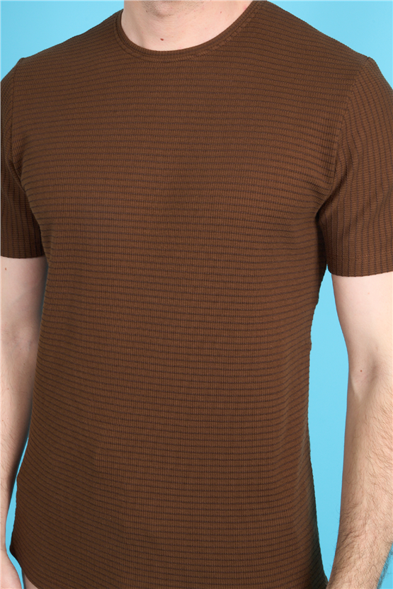 Çetinkaya Mentality 4542 Bisiklet Yaka Regular Modelli T-shirt Kahve