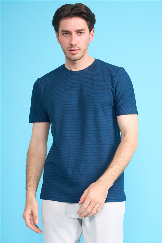 Çetinkaya Mentality 4542 Bisiklet Yaka Regular Modelli T-shirt İndigo