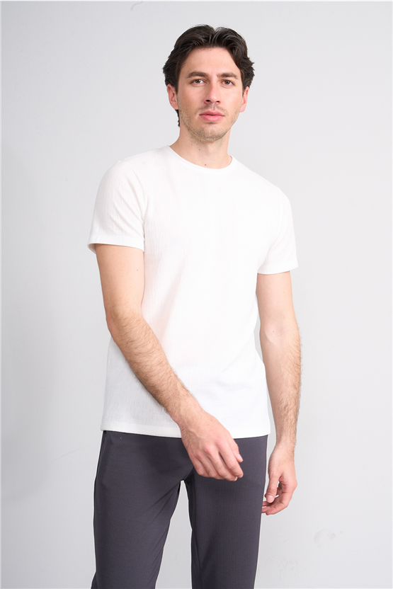 Çetinkaya Mentality 4544 Bisiklet Yaka Regular Modelli T-shirt Beyaz